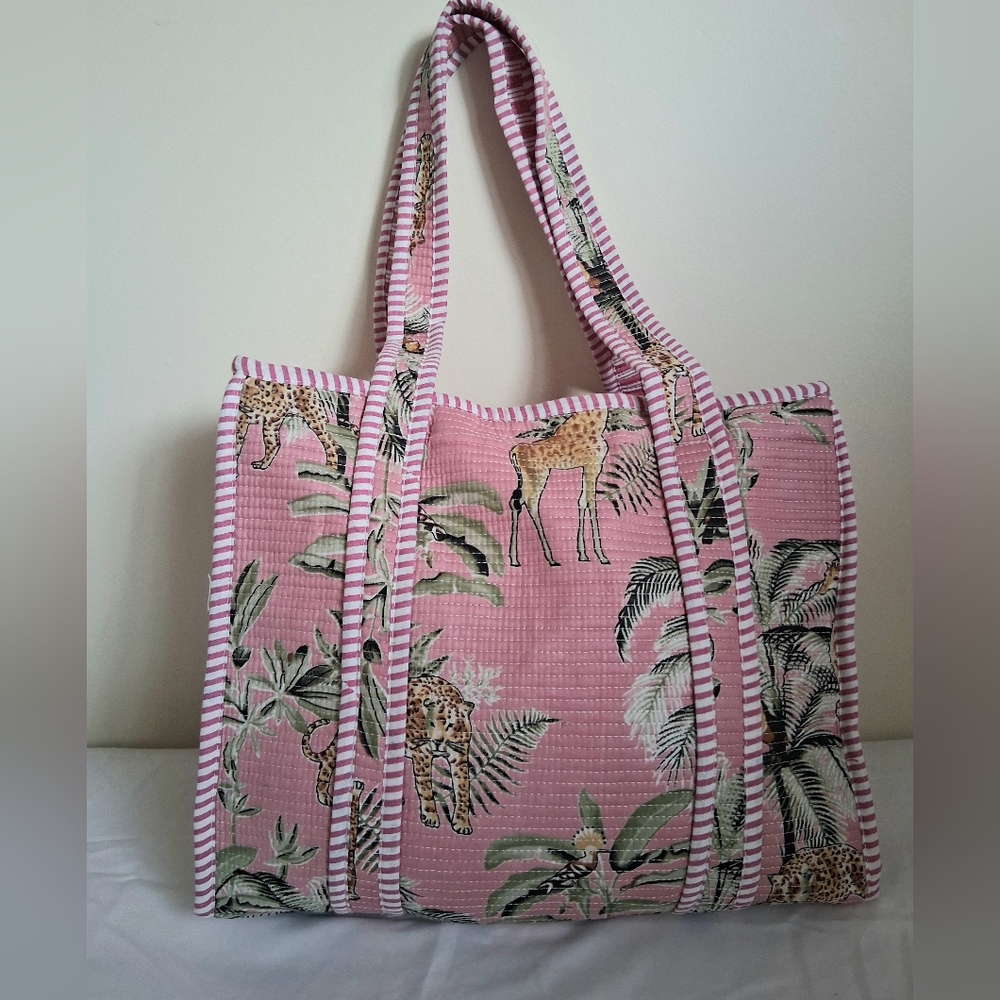 SOFT PINK TROPICAL PRINT TOTE BAG